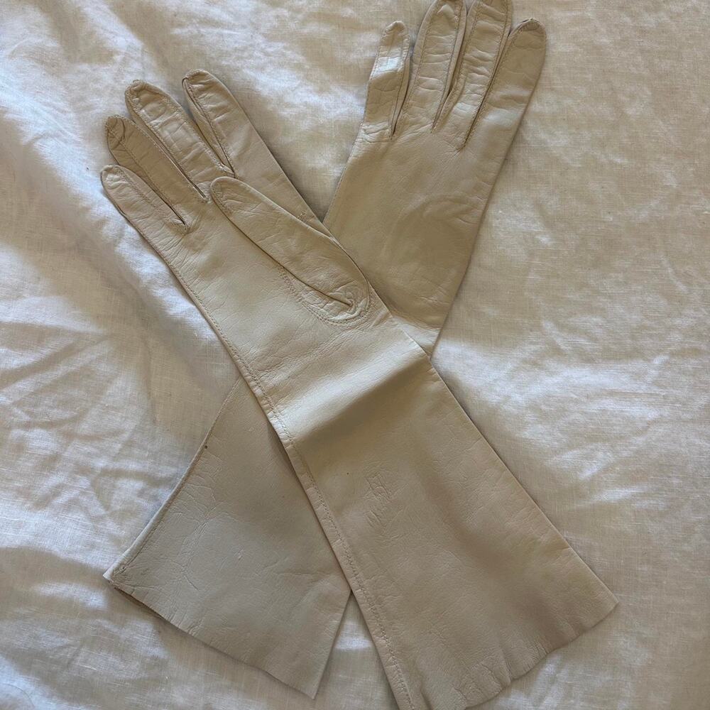 Vintage Ivory Leather Opera Gloves Suede Lined